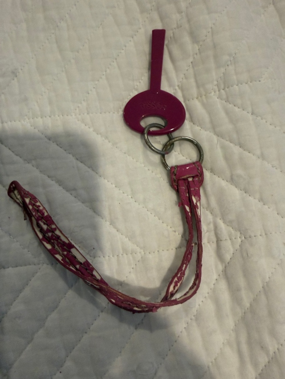 Fossil Pink Leather Keychain Wristlet with Metal Rings